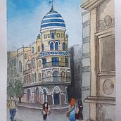 Dessin architectural à l’aquarelle et à l’encre. Traditional illustration, Fine Arts, Drawing, Watercolor Painting, and Architectural Illustration project by Genevieve Dumoulin - 12.18.2021