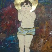 Nacimiento de cartulina con acrílico y hoja de oro.. Traditional illustration, Art Direction, Character Design, Painting, Set Design, Paper Craft, and Drawing project by Joásil Pantoja - 11.20.2021