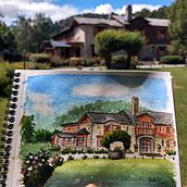Cuaderno de viaje en acuarela. Hostería Valle del Sol. Bariloche. Argentina. Traditional illustration, Watercolor Painting, Architectural Illustration, and Sketchbook project by Fernando Ballejo - 12.10.2021