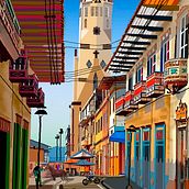 Calle Real, Santuario, Risaralda, Colombia. Paisaje Cultural Cafetero Colombiano PCCC . Un proyecto de Ilustración tradicional, Arquitectura, Paisajismo e Ilustración digital de Juan Guillermo Gil Garcia - 20.12.2021