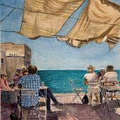 Sunny Day Gathering on Dubai Creek. Watercolor Painting project by Ayesha Al Budoor - 12.26.2021