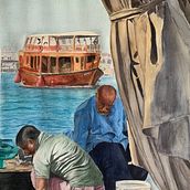 Fishermen on the Dhow ship. Watercolor Painting project by Ayesha Al Budoor - 12.26.2021