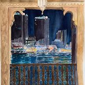 Modern Dubai shimmers from the window of ancient times. Watercolor Painting project by Ayesha Al Budoor - 12.26.2021