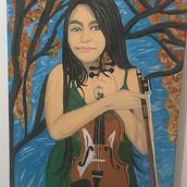 Mi Proyecto del curso:Zulma y su violin. Pintura a base de agua sobre lienzo. Een project van  Beeldende kunst, Schilderij,  Acr, lschilderij y  Olieverfschilderij van Olga Lucía Castiblanco Abril - 27.12.2021