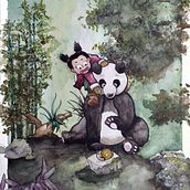 Petite fille et panda. Projekt z dziedziny Tradycyjna ilustracja użytkownika linaegraphics - 27.12.2021
