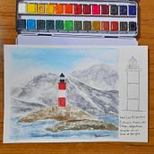 Visitando el Faro Les Eclaireurs, Ushuaia, Argentina. Un progetto di Illustrazione tradizionale, Pittura ad acquerello, Illustrazione architettonica e Sketchbook di Julieta Coronel - 27.12.2021