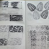Mein Kursprojekt: Skizzenbuch mit handgemachten Stempeln. Traditional illustration, Pattern Design, Printing, Sketchbook, and Engraving project by aurora_hernandez - 12.28.2021