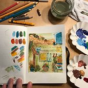 Mein Kursprojekt: Wäsche im Garten. Traditional illustration, Sketching, Creativit, Drawing, Watercolor Painting, and Sketchbook project by eve6 - 12.29.2021