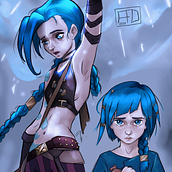 Fanarts of Jinx (Arcane). Un proyecto de Ilustración tradicional, Cine, vídeo, televisión, Animación, Diseño de personajes y Bellas Artes de Marina García - 29.12.2021