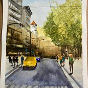 My project in Urban Landscapes in Watercolor course. Projekt z dziedziny  Sztuki piękne, Malowanie akwarelą,  R i sunek architektoniczn użytkownika marthaforks - 30.12.2021