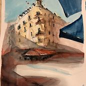 My project in Architectural Sketching with Watercolor and Ink course. Sketching, Drawing, Watercolor Painting, Architectural Illustration, Sketchbook & Ink Illustration project by marcsabadi - 01.07.2022