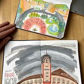 Mein Kursprojekt: Malerisches Skizzenbuch mit Gouache. Traditional illustration, Sketching, Drawing, Architectural Illustration, Sketchbook, and Gouache Painting project by Bina - 01.09.2022