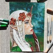 Retrato mujer élfica. Con rotuladores Copic y lápiz. Traditional illustration, Artistic Drawing, and Portrait Drawing project by Silvia Tateo - 03.27.2021