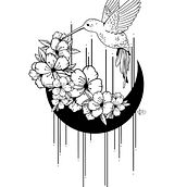 Hummingbird and Cherry Blossoms/ tattoo design . % Jasmarie Novak tarafından hazırlanan Tasarım, Geleneksel illüstras, on, Ve Dövme Tasarımı projesi - 01.13.2022