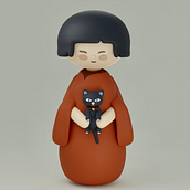 Kokeshi Doll . Un proyecto de Ilustración tradicional, Diseño de personajes, Ilustración digital, Modelado 3D y Manga de Ana Claudia Lee - 08.01.2022