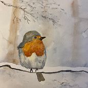 Bird on a branch in the snow. Fine Arts project by Marsha Heron - 01.15.2022