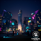 -District 08- My project for course: Game Environment Design: Cyberpunk Scenes with Unreal Engine. Un proyecto de 3D, Animación, Dirección de arte, Animación 3D, Videojuegos, Diseño de videojuegos y Desarrollo de videojuegos de Jose Montes - 02.08.2022