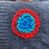 My project in Visible Mending: Colorful Knitwear Repair course. Fashion Design, Embroider, Sewing, Fiber Arts, Upc, cling, Weaving, and Textile Design project by Marni MacLeod - 01.17.2022