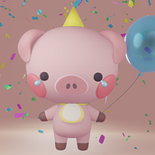 Birthday Pig: My project in Kawaii Character Creation in 3D with Blender Course. Un proyecto de Ilustración tradicional, Diseño de personajes, Ilustración digital, Modelado 3D y Manga de pummypumpkins - 09.01.2022