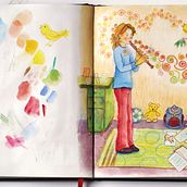 Skizzenbuch als Erkundungsreise. Traditional illustration, Drawing, Gouache Painting, Music, Fine Arts, Creativit, Sketchbook, and Colored Pencil Drawing project by Regina Jungk - 01.20.2022