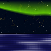 Creative coding: the aurora borealis on a starry night above a moonlit ocean. Un progetto di Motion graphics, Multimedia e JavaScript di Joris Janssens - 23.01.2022