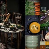 Dark Mood Food Photography: Carrot Soup in my Celadon Bowls. Food Photograph, Instagram Photograph, Food St, and ling project by Lucia Latenstein - 01.25.2022
