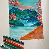 Mon projet du cours : Dessin de paysage aux pastels : jouez avec la lumière. Ilustração tradicional, Artes plásticas, Desenho a lápis, Desenho, e Desenho artístico projeto de moiitou03 - 06.02.2022