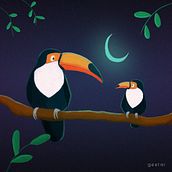 Tucanos, boa noite: Ilustração digital com lápis de cor. Traditional illustration, Drawing, Digital Illustration, and Digital Drawing project by Geovana Costa - 02.09.2022