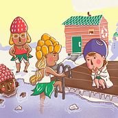 Tarjeta postal de niños nadando en invierno. Un proyecto de Ilustración tradicional, Ilustración digital e Ilustración infantil de noora_keto - 15.02.2022