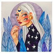 Sideral Girl I. Traditional illustration, Design, Watercolor Painting, and Colored Pencil Drawing project by Celia Bustillo - 02.15.2022
