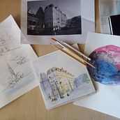 Mein Kursprojekt: Architektonische Zeichnung mit Aquarell und Tinte. Sketching, Drawing, Watercolor Painting, Architectural Illustration, Sketchbook & Ink Illustration project by Isabella - 02.17.2022