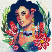 Meu projeto do curso: Retrato ilustrado com elementos botânicos. Un projet de Illustration traditionnelle, Illustration numérique, Illustration botanique , et Dessin numérique de Thaís Silva - 18.02.2022