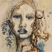 Portrait with tea, alcohol and goldleaf and inks. Traditional illustration project by Diane Wright - 02.22.2022