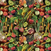 Surface Pattern Design with Collage Fruit and Vegetables. Traditional illustration, Design, Collage, Paper Craft, Pattern Design, Botanical Illustration, Floral, and Plant Design project by Fiona McTaggart - 01.17.2022