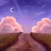 My project in Atmospheric Scenes in Procreate: Paint with Color and Light course: “Starry Sunset Field”. Traditional illustration, and Digital Illustration project by Miriam - 02.23.2022
