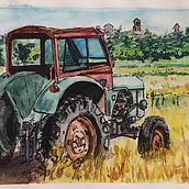 Tractor en Tordesillas Ein Projekt aus dem Bereich Traditionelle Illustration, Bildende Künste, L, schaftsbau und Aquarellmalerei von Moises Torrado Franco - 28.02.2022