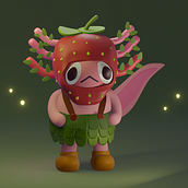 Ajolote Fresita . Traditional illustration, Character Design, Digital Illustration, 3D Modeling, Character Animation, and 3D Animation project by Valentina Vezga - 03.03.2022