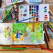 My project for course: Exploratory Sketchbook: Find Your Drawing Style. Traditional illustration, Sketching, Creativit, Drawing, Watercolor Painting, Sketchbook, and Gouache Painting project by Яна Дробышевская - 03.07.2022