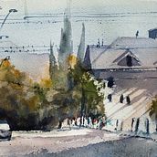 Mon projet du cours : Création de paysages contemporains à l'aquarelle. Un progetto di Belle arti e Pittura ad acquerello di Marie Louise FLOCH - 09.03.2022