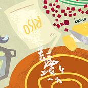 Risotto with pancetta and beetroot  | Illustrated Recipes: Making Delicious Art . Ilustrație tradițională, Infografice, Ilustrație vectorială, Desen, Ilustrație digitală, Pictură digitală, Caiet de schițe, Ilustrație cu cerneală & Ilustrație naturalistă de eliscorrano - 03.09.2022