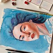 Mein Kursprojekt: Artistische Aquarellporträts. Un proyecto de Bellas Artes, Pintura, Pintura a la acuarela y Dibujo de Retrato de Lilou King - 11.03.2022