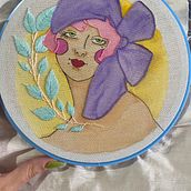 Meu projeto do curso: Criação de retratos bordados com aquarela. Painting, Watercolor Painting, Embroider, and Textile Design project by Andressa Piccinini - 03.13.2022