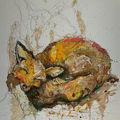 Sleeping fox. Traditional illustration project by Diane Wright - 03.16.2022