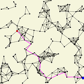 Shortest Path thru Random Network - My project for course: Creative Coding: Making Visuals. Design, Traditional illustration, Motion Graphics, and Programming project by fernandez_simon - 03.16.2022
