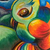 Parrot in Oil Pastels. Traditional illustration, and Painting project by Isis Atena Parada Lima - 03.18.2022