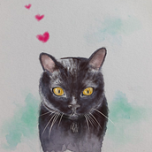 Lovely black cat. Traditional illustration project by mahsa - 02.28.2022