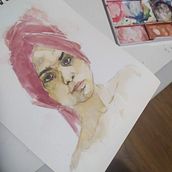 Meu projeto do curso: Retrato artístico em aquarela. Un proyecto de Bellas Artes, Pintura, Pintura a la acuarela y Dibujo de Retrato de Carolina Coimbra - 21.03.2022