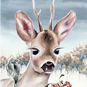 Dairy deer - watercolor portrait. Traditional illustration, Watercolor Painting, Painting, and Digital Painting project by Anna Juskova - 03.24.2022