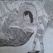 cara peitando um dragão. Traditional illustration, Pencil Drawing, and Drawing project by Joaquim Pains - 03.28.2022