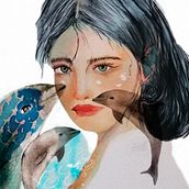 La Transformación  con ayuda de los delfines.  Curso: Retrato ilustrado en acuarela impartido por Ana Santos . Een project van Traditionele illustratie,  Beeldende kunst, Schilderij,  Tekening,  Creativiteit y Aquarelschilderen van juanyra07 - 30.03.2022